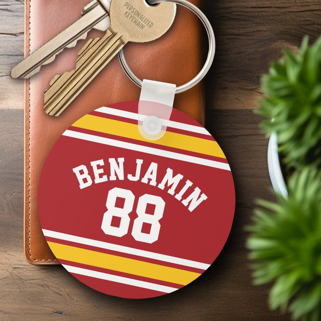 Sports Team Football Jersey Custom Name Number Key Ring (Personalized Keychain - Sports Jersey Football Theme)