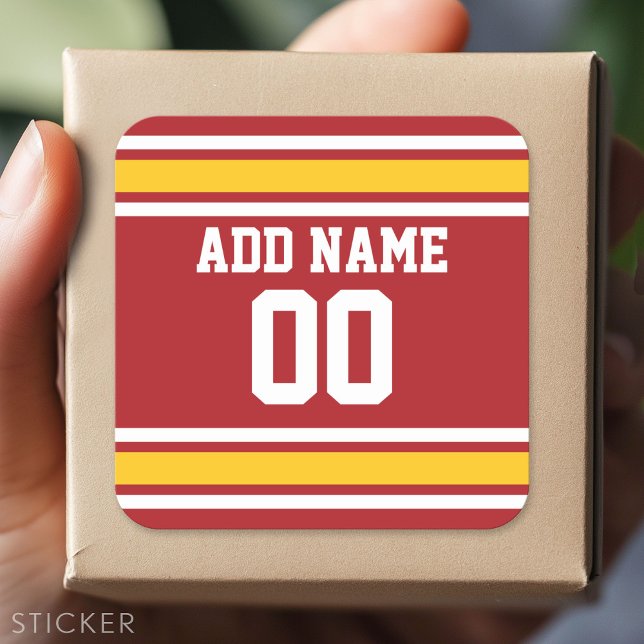 Sports Team Football Jersey Custom Name Number Square Sticker (Custom Sticker - Personalize with your info for a party favor or gift)