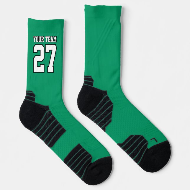 Sports Team Green White Name Number Basketball Socks (Right)