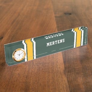 Sports Team Name Green and Gold with White Nameplate