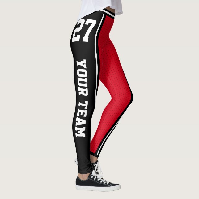 Sports Team Name Number Black Red Striped Leggings (Right)