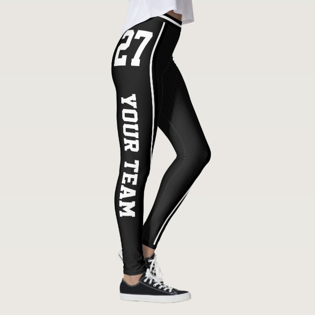 Sports Team Name Number Black White Striped Leggings (Right)