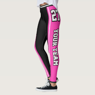 Sports Team Name Number Hot Pink Black Striped Leggings