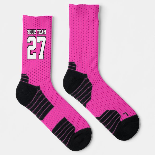 Sports Team Name Number Pink Basketball Socks (Right)