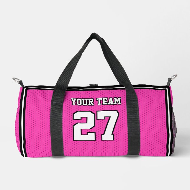 Sports Team Name Number Pink White Dot Duffle Bag (Front)