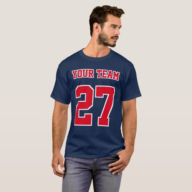 Sports Team Name Number White Red Outlines T-Shirt (Front Full)