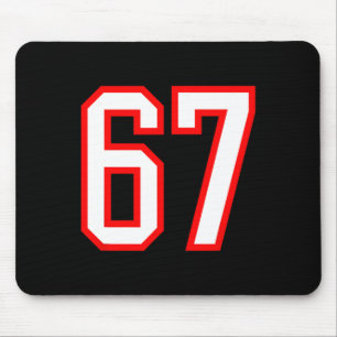 Sports Team Number #67 White Red Varsity Number 67 Mouse Mat