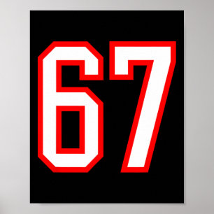 Sports Team Number #67 White Red Varsity Number 67 Poster
