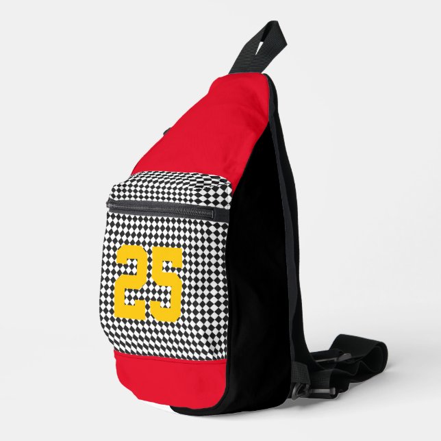 Sports Team NUMBER Colours Chequered Fun Sling Bag (Right Corner)