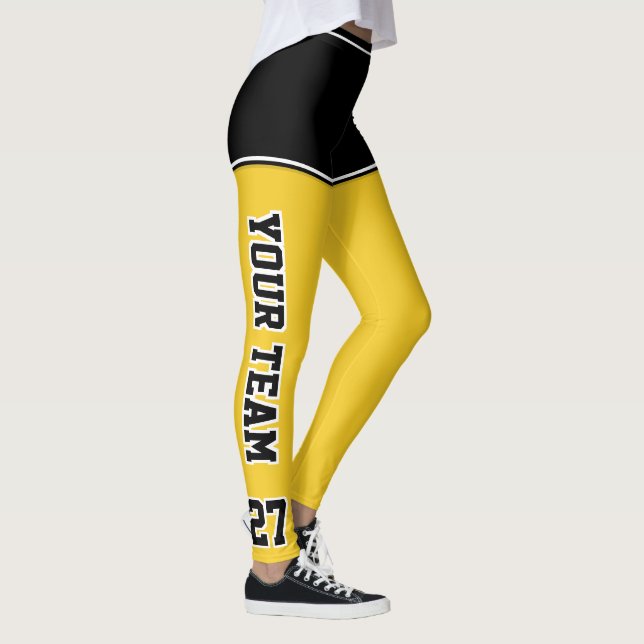Sports Team Number Name Black Yellow Shorts Leggings (Right)