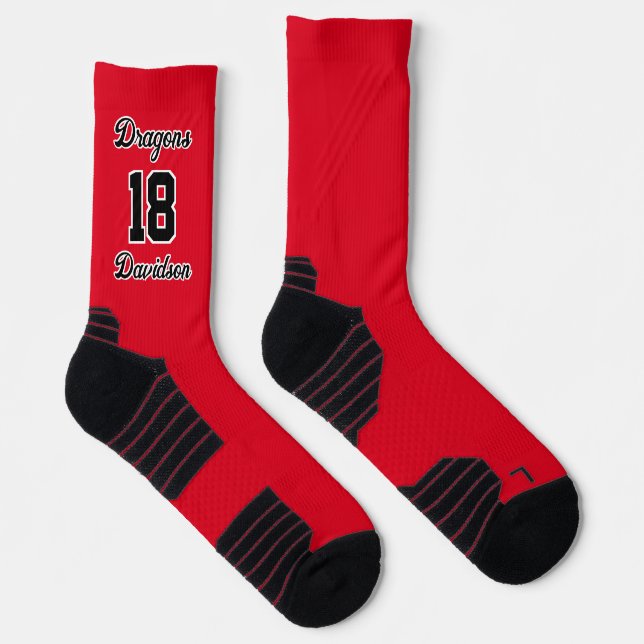 Sports Team Number Name Script Red Baseball Socks (Right)