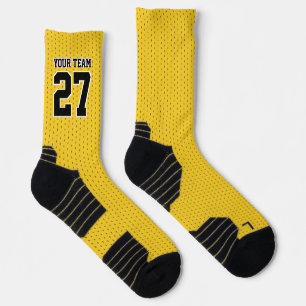 Sports Team Number Yellow Black Dotted Basketball Socks