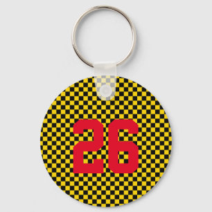 Sports Team Player NUMBER Chequerboard Fan Club Key Ring