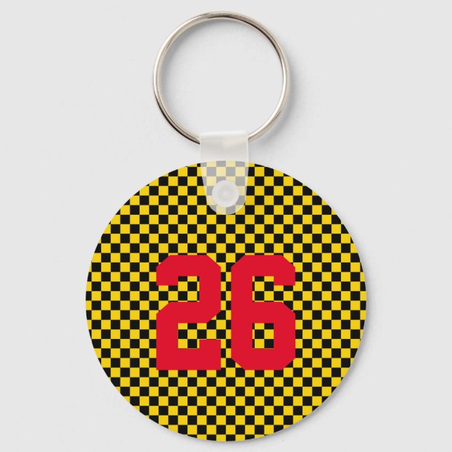 Sports Team Player NUMBER Chequerboard Fan Club Key Ring (Front)