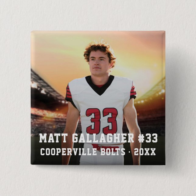 Sports Team Player | Square Photo Button (Front)