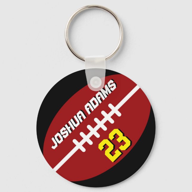 Sports Team Red Black Football Keychain (Front)