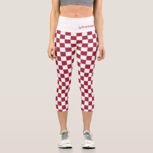Sports Team Spirit Check Crimson White School Name Capri Leggings