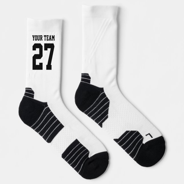 Sports Team White Black Varsity Basketball Socks (Right)