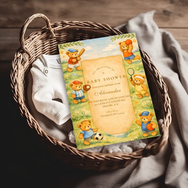 Sports Teddy Bear Baby Shower Invitation (Creator Uploaded)
