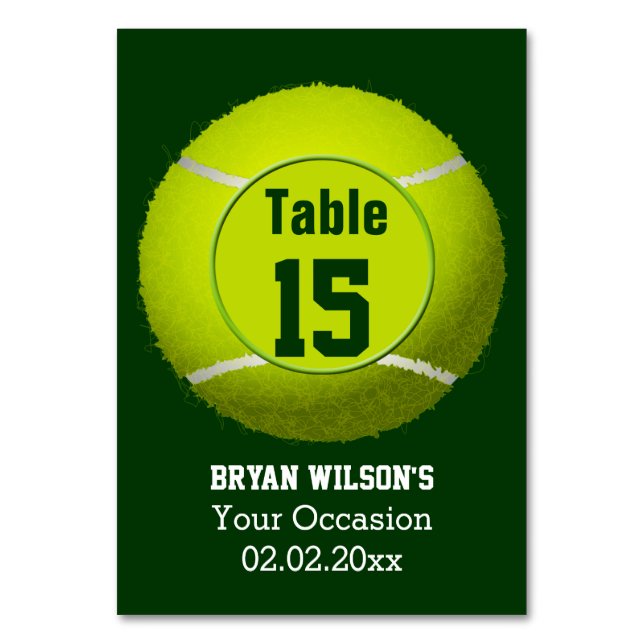 Sports Tennis theme Personalised table numbers (Front)