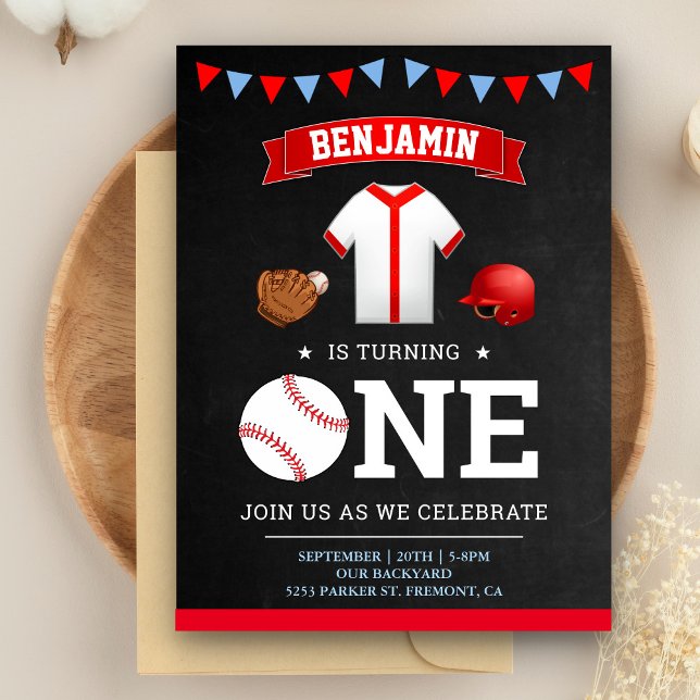 Sports Theme Baseball Player 1st Birthday Party Invitation Postcard (Creator Uploaded)