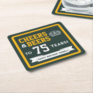 Sports Theme Beers and Cheers Birthday Party Square Paper Coaster