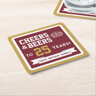 Sports Theme Beers and Cheers Birthday Party Square Paper Coaster