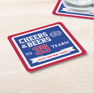 Sports Theme Beers and Cheers Birthday Party Square Paper Coaster