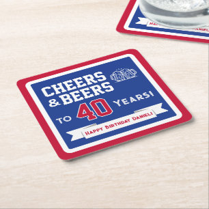 Sports Theme Beers and Cheers Birthday Party Square Paper Coaster