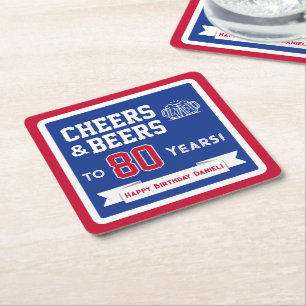 Sports Theme Beers and Cheers Birthday Party Square Paper Coaster