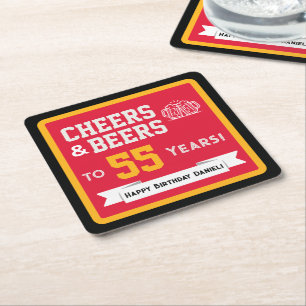Sports Theme Beers and Cheers Birthday Party Square Paper Coaster