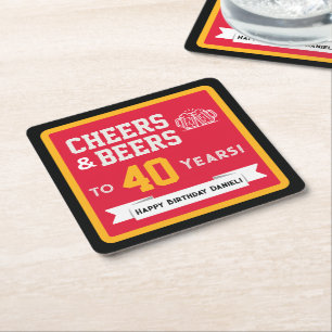 Sports Theme Beers and Cheers Birthday Party Square Paper Coaster