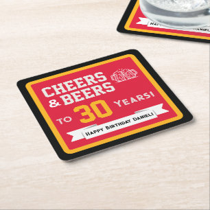 Sports Theme Beers and Cheers Birthday Party Square Paper Coaster