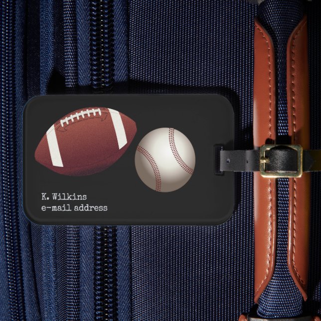 Sports Theme Black Guys Luggage Tag (Front Insitu 4)