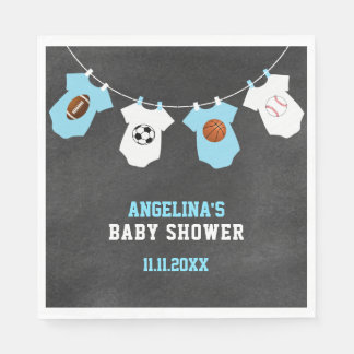 Sports Theme Chalkboard Blue Boy Baby Shower Napkin