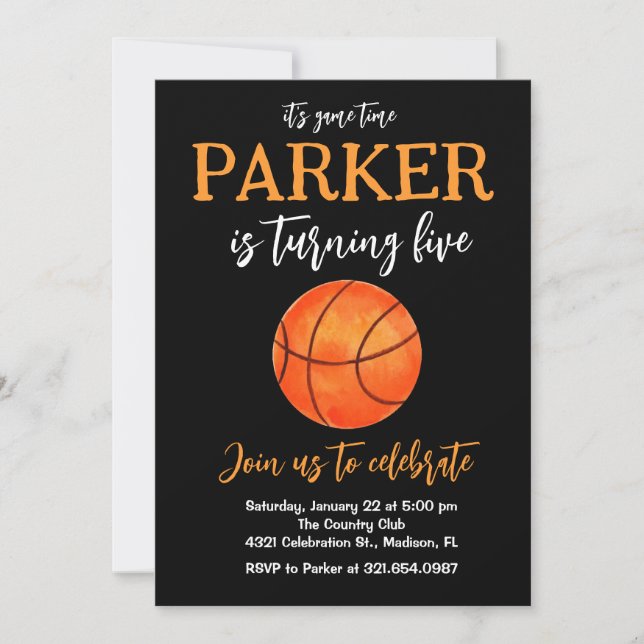 Sports Theme Game Basketball Birthday Invitation (Front)