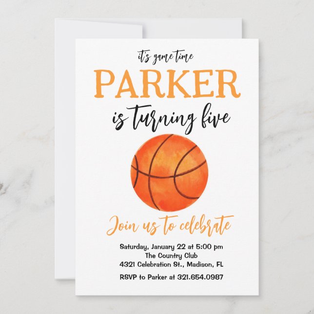 Sports Theme Game Basketball White Birthday Invitation (Front)