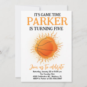 Sports Theme Game Basketball White Birthday Invitation
