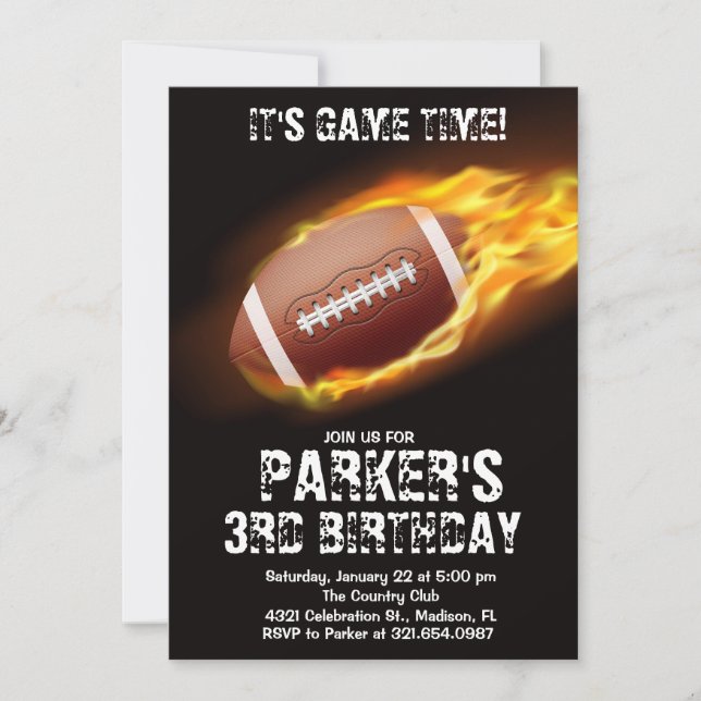 Sports Theme Game Fire Football Birthday Party Invitation (Front)