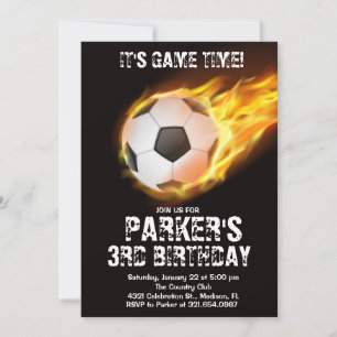 Sports Theme Game Fire Soccer Birthday Invitation