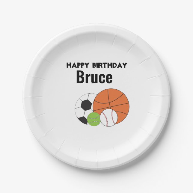 Sports Theme Happy Birthday Personalise Paper Plate (Front)