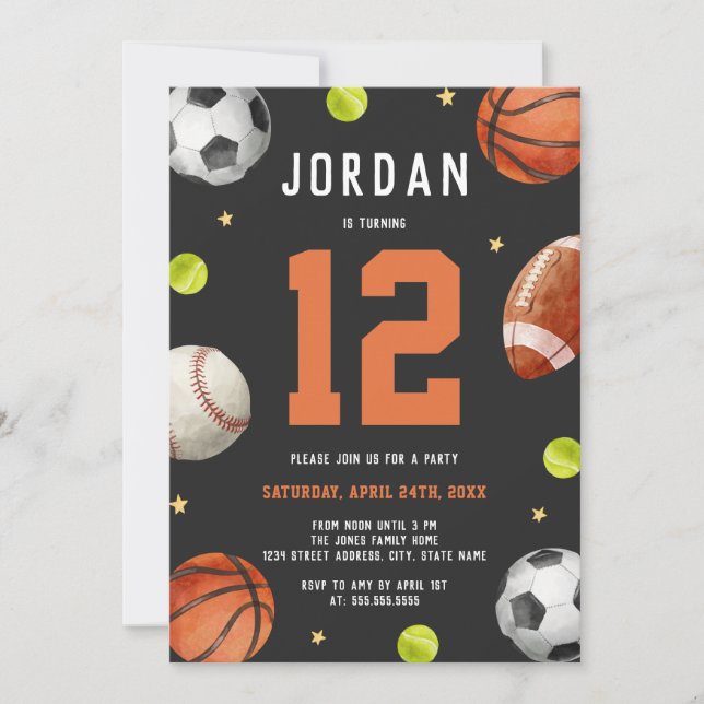 Sports Theme Orange Grey Birthday Party  Invitation (Front)