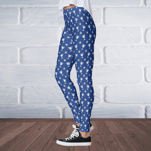 Sports theme trophy stars symbol pattern blue leggings (Creator Uploaded)