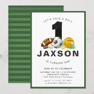 Sports Themed 1st Birthday Party Invitation