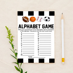Sports Themed Alphabet Baby Shower Game Stationery