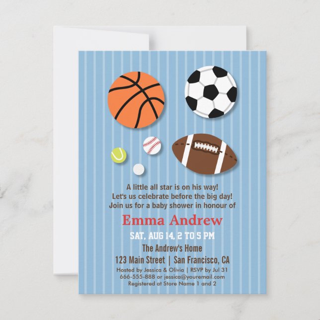 Sports Themed Baby Shower Invitations (Front)