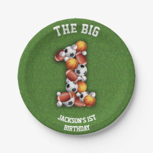 Sports Themed Balls 1st Birthday Party Paper Plate