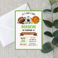 Sports Themed Birthday Party Invite 