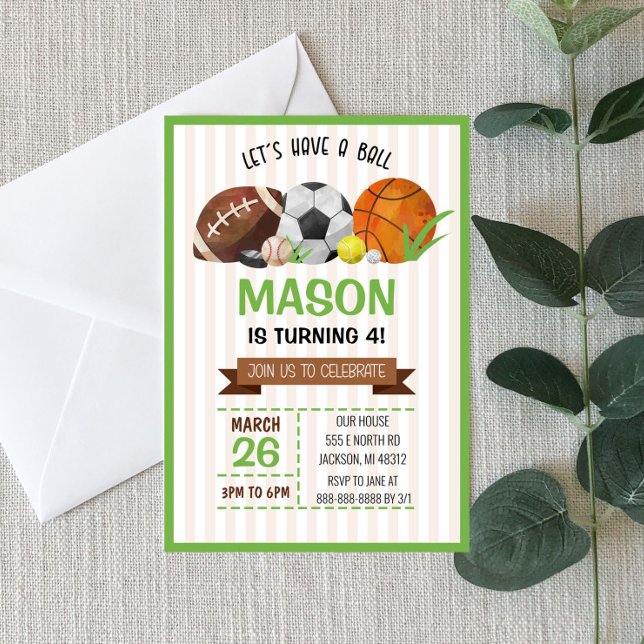 Sports Themed Birthday Party Invite  (Creator Uploaded)