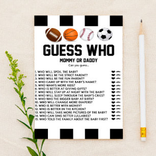 Sports Themed Guess Who! Baby Shower Game Statione Stationery